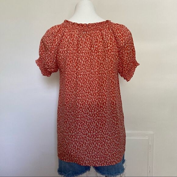 Joie Off Shoulder Smocked Silk Floral Print Top - Picture 5 of 6